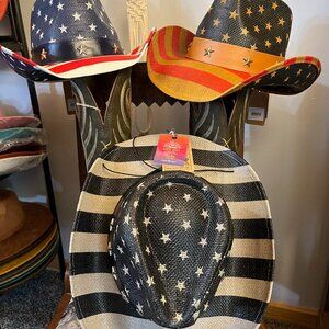 3 Patriotic Straw Hats One Size Fits Most New With Tags